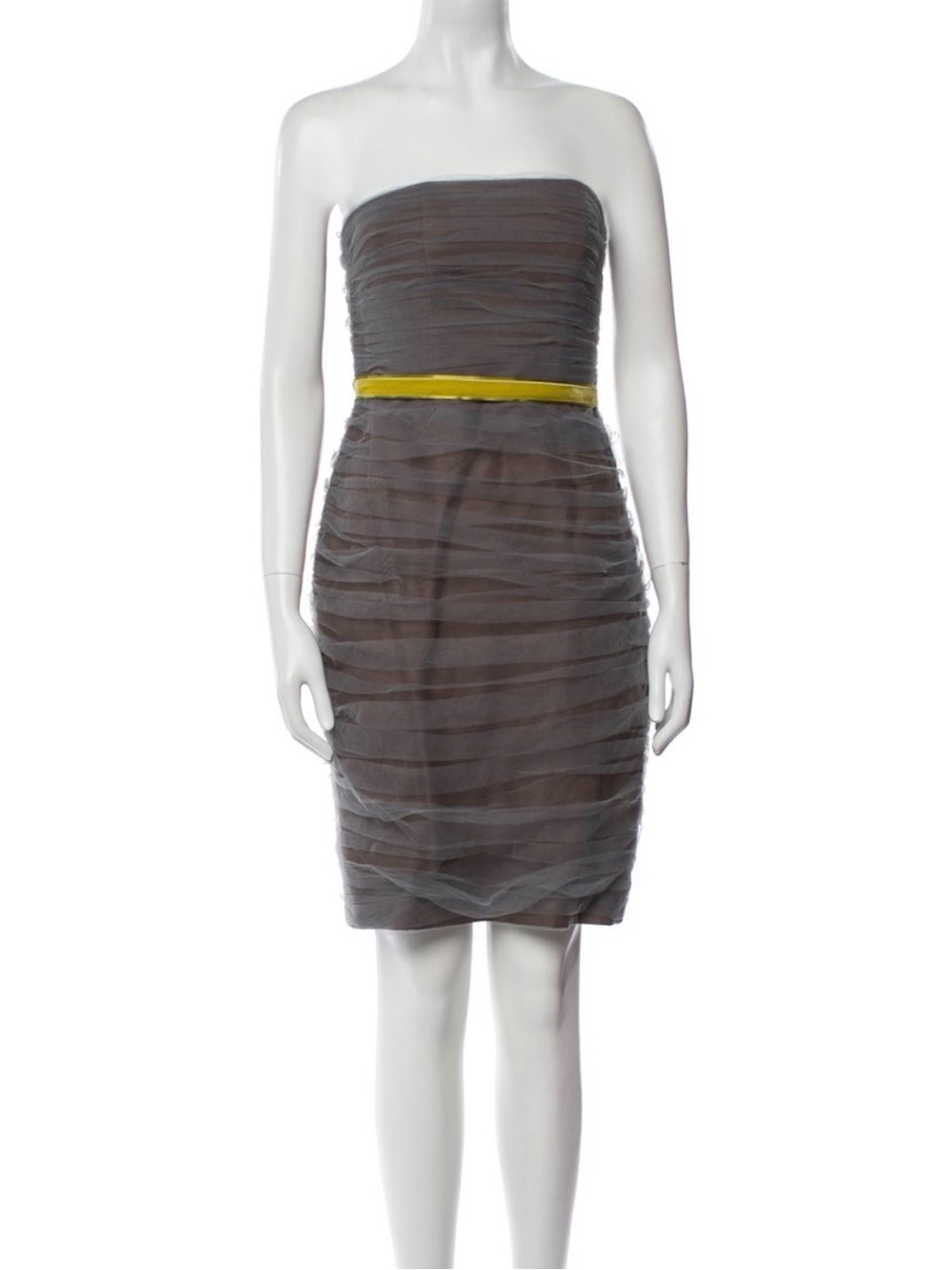 Jason Wu Strapless Gray Cocktail Dress with Yellow Belt